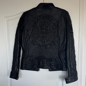 Vintage Ed Hardy Genuine Leather Y2K moto Jacket